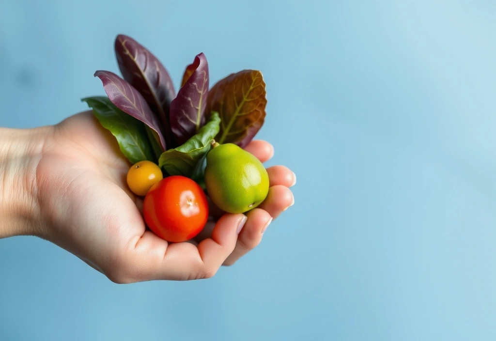Hände halten frische, bunte Bio-Gemüse, symbolisierend Fürsorge und einen natürlichen Ansatz.